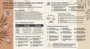 Infographic guide on efficacy, misconceptions, and finding a qualified nlp therapist to transform mental habits.