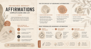 An infographic about Abundance Mindset Affirmations Complete Guide and List