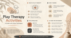 An infographic about Play Therapy Activities A Guide to At-Home Techniques
