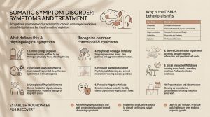 An infographic about Somatic Symptom Disorder: Symptoms and Treatment